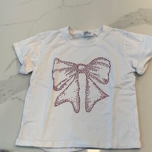 Lola + The Boys White Tee with Pink Bow Design crystal
